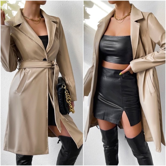 Luxe Vegan Leather belted Jacket Coat - Picture 3 of 4